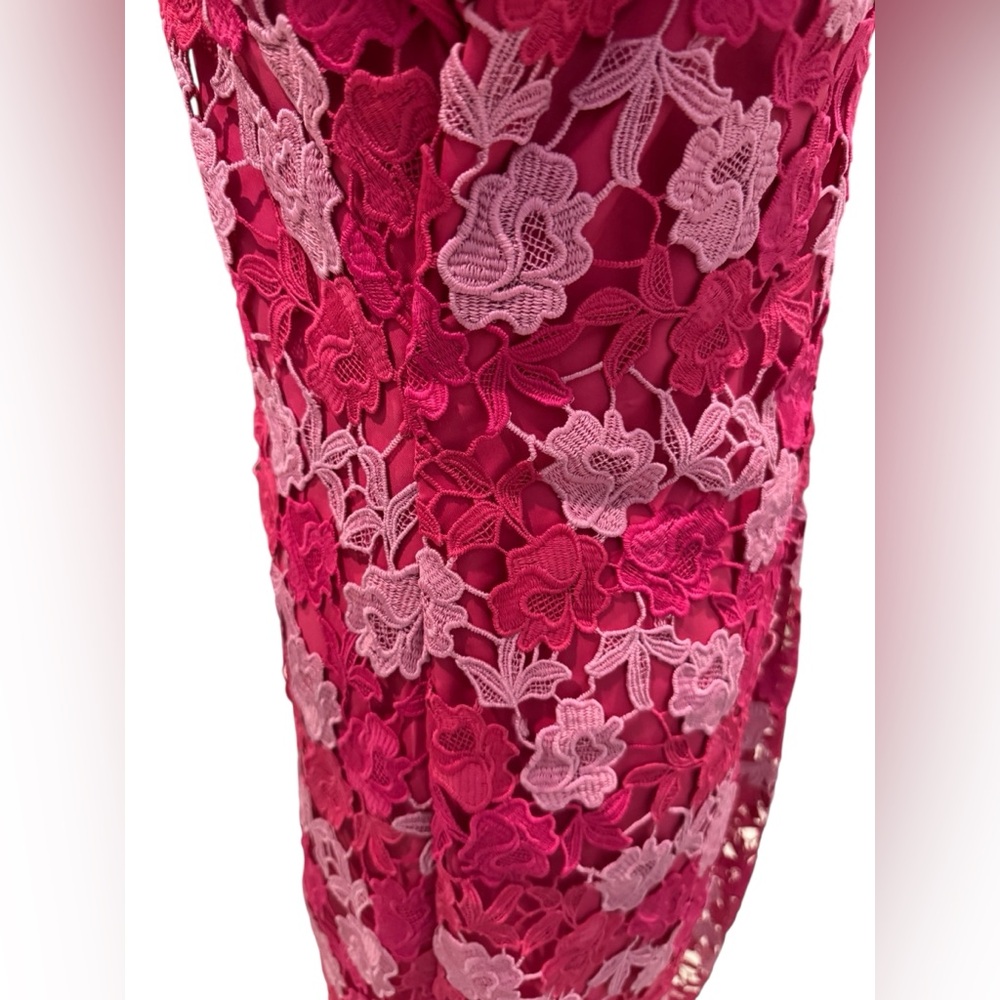 Shoshanna Rachel Floral Lace Midi Dress Magenta Rose 12 - Picture 9 of 14